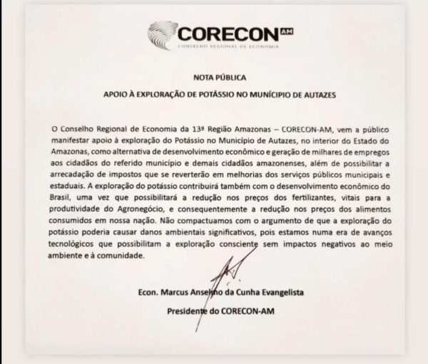 CORECON APOIA POTÁSSIO